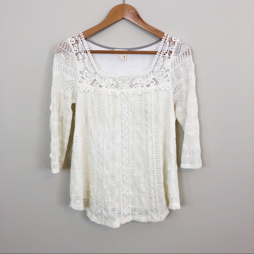 Anthro Meadow Rue Crochet Cream Lace Top - Picture 1 of 5